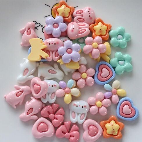 100pcs Slime Charms Resin Easter Bunny Kawaii Cute Set Mixed Small Rabbit Flower Flatback Slime Beads Making Supplies for Easter DIY Craft Scrapbooking,Christmas Stocking Stuffers in Kuwait