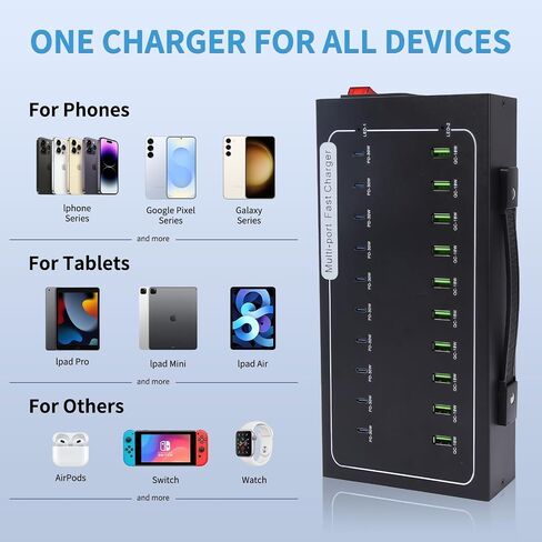480W USB Charging Station, 20 Port Fast Charging Station for Multiple Devices, PD3.0/QC4.0 Multi-Protocol, Smart Power Delivery & Overload Protection for iPhone, iPad, Tablet, and More in Kuwait