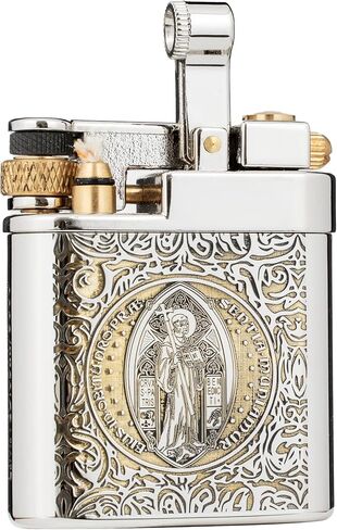 Antique Brass Lighter for Men, Flint Wheel Soft Flame, Vintage Lift Arm Design, Durable Outdoor Use, Gift for Men Dad Husband (Constantine) in Saudi Arabia