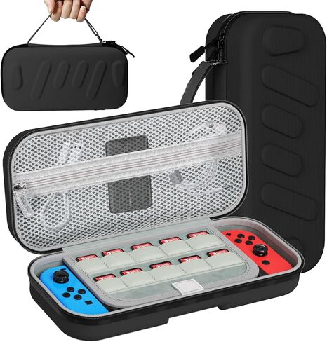 bibuks Switch Carrying Case Compatible with Nintendo Switch & Switch OLED, Portable Switch Travel Carry Case, Protective Hard Shell Pouch with Pockets for Accessories and Games (Black, Medium) in Kuwait
