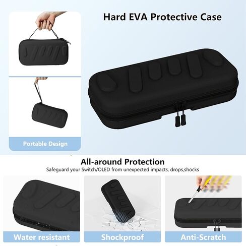 bibuks Switch Carrying Case Compatible with Nintendo Switch & Switch OLED, Portable Switch Travel Carry Case, Protective Hard Shell Pouch with Pockets for Accessories and Games (Black, Medium) in Kuwait