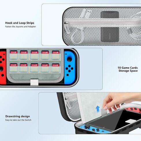 bibuks Switch Carrying Case Compatible with Nintendo Switch & Switch OLED, Portable Switch Travel Carry Case, Protective Hard Shell Pouch with Pockets for Accessories and Games (Black, Medium) in Kuwait