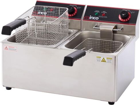 Winco 8 L Silver Commercial-Grade Electric Countertop Deep Fryer, Single | 1750W power, Great for French Fries, Chicken, Appetizers and Restaurant Kitchens in Kuwait