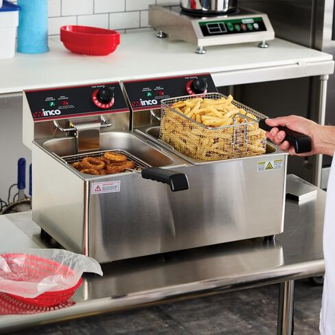 Winco 8 L Silver Commercial-Grade Electric Countertop Deep Fryer, Single | 1750W power, Great for French Fries, Chicken, Appetizers and Restaurant Kitchens in Kuwait
