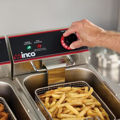 Winco 8 L Silver Commercial-Grade Electric Countertop Deep Fryer, Single | 1750W power, Great for French Fries, Chicken, Appetizers and Restaurant Kitchens in Kuwait