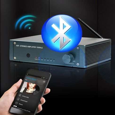 مضخم طاقة Bluetooth ، 100Wx2 2 مضخم قناة Mini Hi-Fi استقبال ستيريو ، استريو أمبير ث/HDMI (ARC) ، OPT ، Coax ، USB ، AUX ، RCA ، للتحدث المنزلية مع الباس والتحكم الثلاثي (رمادي) in Kuwait