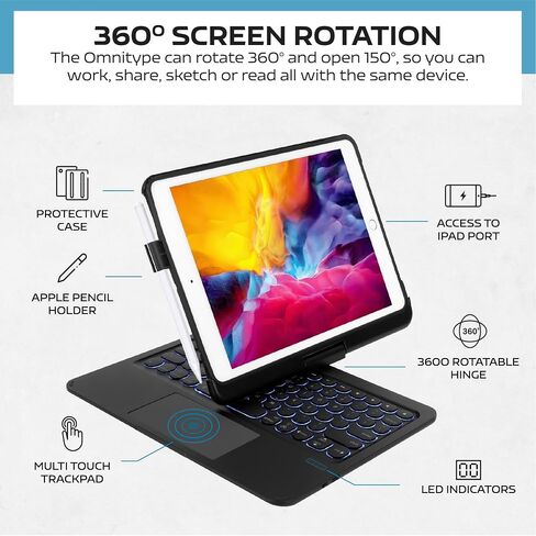 حالة لوحة المفاتيح لـ iPad Air 11 بوصة (M3 2025/M2 2024) ، 360 درجة لوحة مفاتيح قابلة للتدوير مع لوحة اللمس لـ iPad Pro 11 بوصة (4th/3rd/2nd/1st gen) in Kuwait