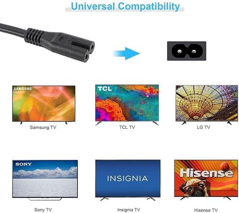لاستبدال سلك TV TV Samsung 2 PRONG TV Power Cord 10 FT لـ LG TCL ROKU SONY HISENS in Kuwait