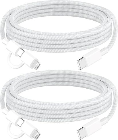 2 in 1 iPhone Fast Charging Cable, 2Pack USB C to USB C Cable 100W USB C Fast Charging CarPlay Cable Multi Charger Cord Auto Link with Lightning Adapter for iPhone 16 15 14 13 12 iPad Airpods, Galaxy in Saudi Arabia