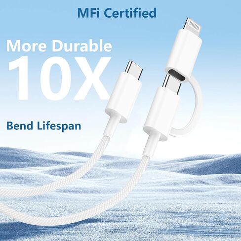 2 in 1 iPhone Fast Charging Cable, 2Pack USB C to USB C Cable 100W USB C Fast Charging CarPlay Cable Multi Charger Cord Auto Link with Lightning Adapter for iPhone 16 15 14 13 12 iPad Airpods, Galaxy in Saudi Arabia