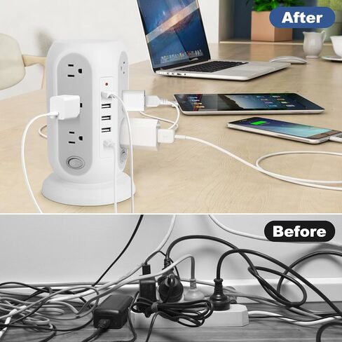 Power Strip Tower, Charging Tower for Multiple Devices, 16.5FT Surge Protector Tower with 12 AC Outlets 5 USB Ports (1 USB C) Overload Protection for Home Kitchen Dorm Office Desk (black-16.5ft) in Kuwait