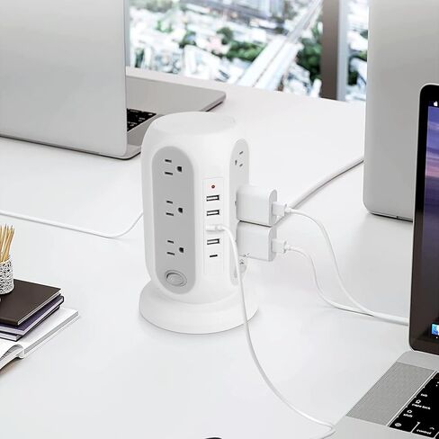 Power Strip Tower, Charging Tower for Multiple Devices, 16.5FT Surge Protector Tower with 12 AC Outlets 5 USB Ports (1 USB C) Overload Protection for Home Kitchen Dorm Office Desk (black-16.5ft) in Kuwait