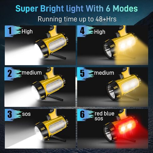 Super Bright Rechargeable Spotlight,2000,000 LM LED Flashlight Handheld Spotlight,10000mAh Spot Lights Outdoor Runtime Up to 48 Hrs,Flashlight Searchlight,Flood Camping Hunting Boating,with Tripod in Saudi Arabia