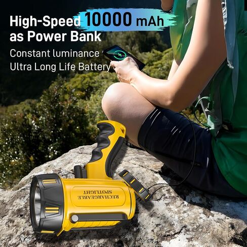 Super Bright Rechargeable Spotlight,2000,000 LM LED Flashlight Handheld Spotlight,10000mAh Spot Lights Outdoor Runtime Up to 48 Hrs,Flashlight Searchlight,Flood Camping Hunting Boating,with Tripod in Saudi Arabia
