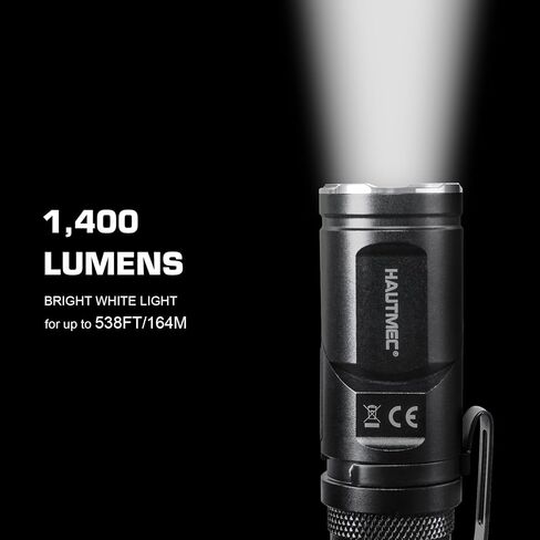 Hautmec 1400 Lumen مصباح يدوي قابلاً لإعادة الشحن LED مصباح يدوي EDC مع 90 درجة من المصباح الدوران رأس 5 أوضاع الجيب من المصباح المغناطيسي للتخييم ، العمل ، في الهواء الطلق ، المشي لمسافات طويلة ، الطوارئ in Kuwait