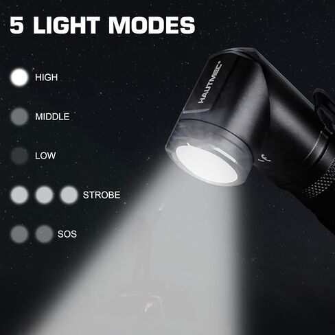 Hautmec 1400 Lumen مصباح يدوي قابلاً لإعادة الشحن LED مصباح يدوي EDC مع 90 درجة من المصباح الدوران رأس 5 أوضاع الجيب من المصباح المغناطيسي للتخييم ، العمل ، في الهواء الطلق ، المشي لمسافات طويلة ، الطوارئ in Kuwait