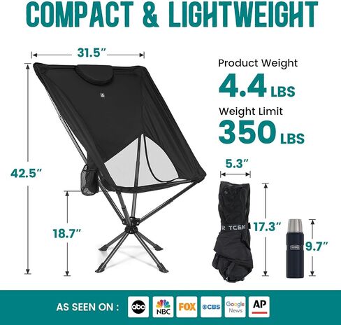 Swivel Portable High Back Camping Chair Small Compact Lightweight Folding Chairs for Adults, Outdoor Collapsible Backpack Chair for Camp, Travel, Sports, Easy Carry and Quick Setup in Saudi Arabia
