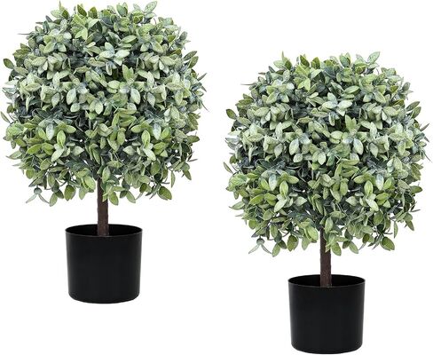 Artificial Boxwood Topiary Balls UV Resistant 22'' - Set of 2 for Outdoor and Indoor Faux Plants for Front Porch DéCor Fake Ball Shrubs Potted (22 inches, Eucalyptus 1 Ball) in Saudi Arabia
