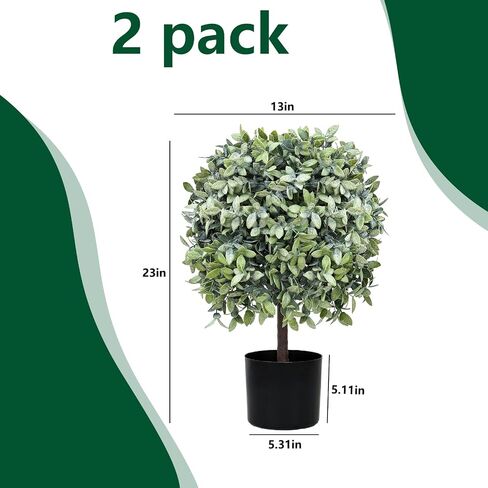 Artificial Boxwood Topiary Balls UV Resistant 22'' - Set of 2 for Outdoor and Indoor Faux Plants for Front Porch DéCor Fake Ball Shrubs Potted (22 inches, Eucalyptus 1 Ball) in Saudi Arabia