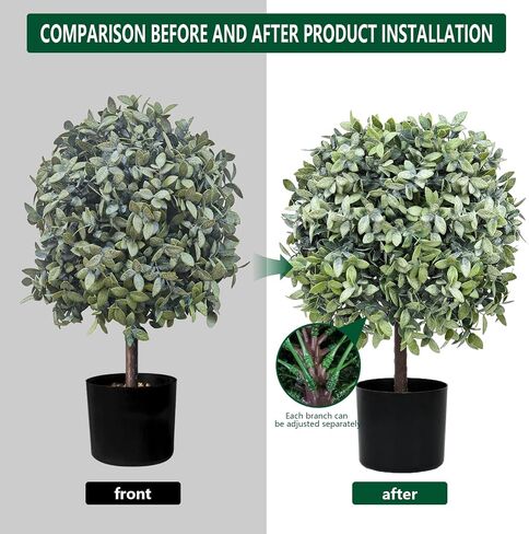 Artificial Boxwood Topiary Balls UV Resistant 22'' - Set of 2 for Outdoor and Indoor Faux Plants for Front Porch DéCor Fake Ball Shrubs Potted (22 inches, Eucalyptus 1 Ball) in Saudi Arabia