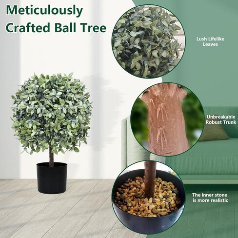 Artificial Boxwood Topiary Balls UV Resistant 22'' - Set of 2 for Outdoor and Indoor Faux Plants for Front Porch DéCor Fake Ball Shrubs Potted (22 inches, Eucalyptus 1 Ball) in Saudi Arabia