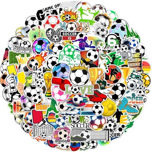 100pcs Soccer Sport Stickers for Water Bottle, Cool Soccer Gift Vinyl Waterproof Decal for Kids Teen Boy Adult Laptop Phone Skateboard Guitar Luggage Notebook Helmet (100pcs Soccer) in Kuwait