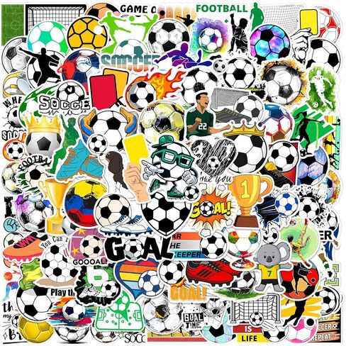 100pcs Soccer Sport Stickers for Water Bottle, Cool Soccer Gift Vinyl Waterproof Decal for Kids Teen Boy Adult Laptop Phone Skateboard Guitar Luggage Notebook Helmet (100pcs Soccer) in Kuwait