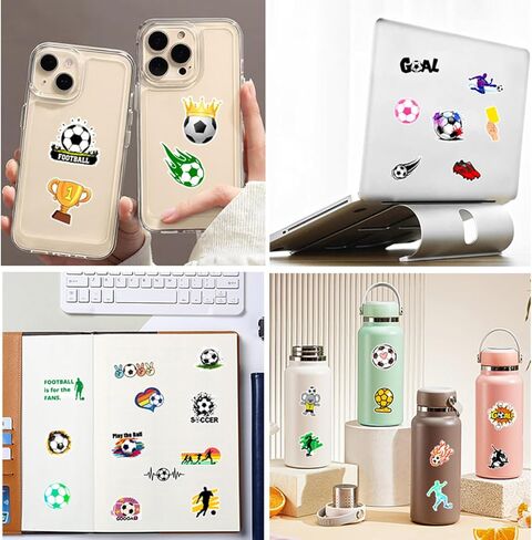 100pcs Soccer Sport Stickers for Water Bottle, Cool Soccer Gift Vinyl Waterproof Decal for Kids Teen Boy Adult Laptop Phone Skateboard Guitar Luggage Notebook Helmet (100pcs Soccer) in Kuwait