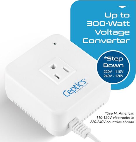 Ceptics 300 Watt Step Down Voltage Converter – Converts 220V/240V to 110V/120V – Perfect for Hair Straighteners, Laptops, and Chargers – CE Certified Travel Converter in Saudi Arabia