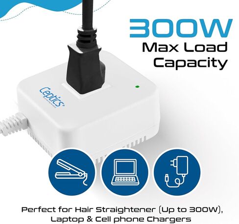 Ceptics 300 Watt Step Down Voltage Converter – Converts 220V/240V to 110V/120V – Perfect for Hair Straighteners, Laptops, and Chargers – CE Certified Travel Converter in Saudi Arabia