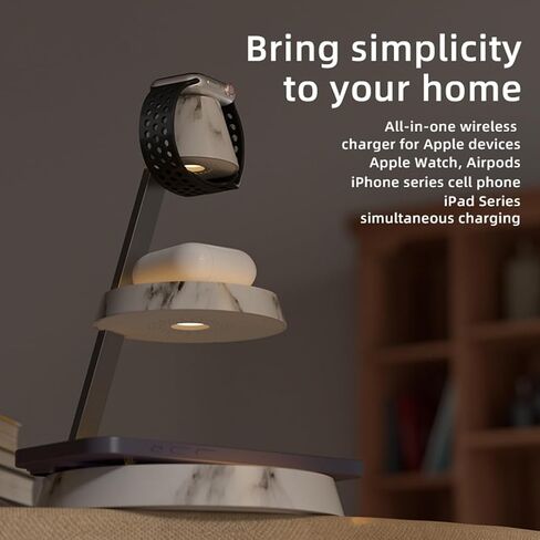 Magnetic Wireless Charger 3 in 1 Tower Standing Upright Double Layer Night Light High-Power Convenient Compatible with Cellphones/Wireless Earbuds/Apple Watch (Wood Grain Style) in Saudi Arabia