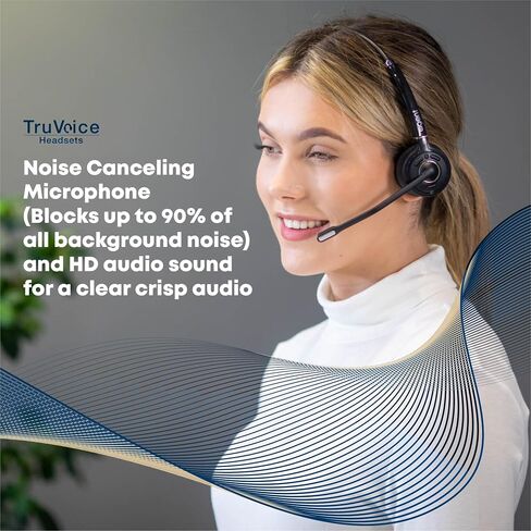 TruVoice AW80 Wireless Headset with Remote Answer Cord Compatible with Polycom VVX210 250 310 400 410 500 600 1500 IP320 321 330 331 335 430 450 550 560 650 670 - Connects to Desk Phone, PC and Cell in Saudi Arabia