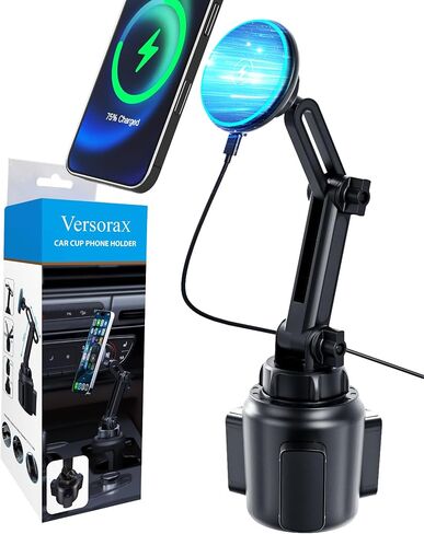 Magnetic Cup Phone Holder Car Wireless Charger for MagSafe, 15W Fast Charging Car Mount Stand for iPhone 16 Pro Max/15/14/13/12, Cupholder Expander, LED Light Ring, Strong N52 Magnets in Saudi Arabia