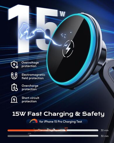Magnetic Cup Phone Holder Car Wireless Charger for MagSafe, 15W Fast Charging Car Mount Stand for iPhone 16 Pro Max/15/14/13/12, Cupholder Expander, LED Light Ring, Strong N52 Magnets in Saudi Arabia