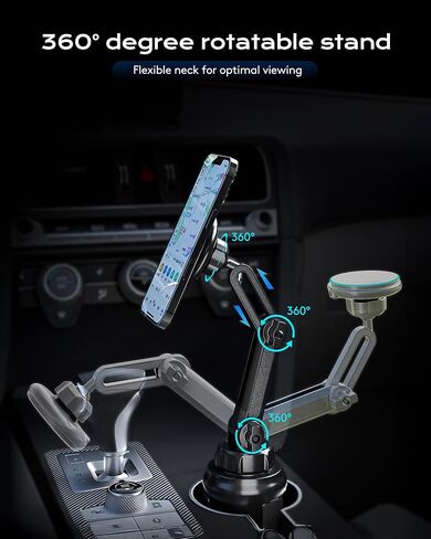 Magnetic Cup Phone Holder Car Wireless Charger for MagSafe, 15W Fast Charging Car Mount Stand for iPhone 16 Pro Max/15/14/13/12, Cupholder Expander, LED Light Ring, Strong N52 Magnets in Saudi Arabia