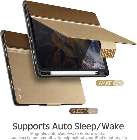 KingBlanc for Air 13-inch Case (M3 2025/M2 2024) with Built-in Pencil Holder, PU Leather Durable Protective Stand Folder Cover, Auto Wake/Sleep, Multi-Angle for Viewing/Typing, Magnetic Clasp, Brown in Kuwait