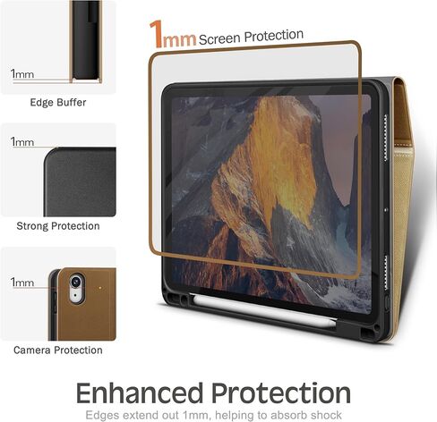 KingBlanc for Air 13-inch Case (M3 2025/M2 2024) with Built-in Pencil Holder, PU Leather Durable Protective Stand Folder Cover, Auto Wake/Sleep, Multi-Angle for Viewing/Typing, Magnetic Clasp, Brown in Kuwait