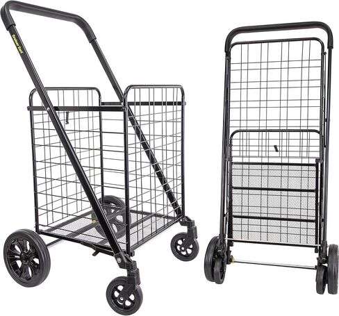 dbest products Stair Climber Cruiser Cart Shopping Grocery Rolling Folding Laundry Basket on Wheels Foldable Utility Trolley Compact Lightweight Collapsible, Black in Kuwait