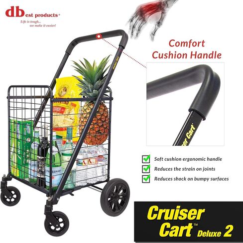dbest products Stair Climber Cruiser Cart Shopping Grocery Rolling Folding Laundry Basket on Wheels Foldable Utility Trolley Compact Lightweight Collapsible, Black in Kuwait