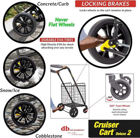 dbest products Stair Climber Cruiser Cart Shopping Grocery Rolling Folding Laundry Basket on Wheels Foldable Utility Trolley Compact Lightweight Collapsible, Black in Kuwait