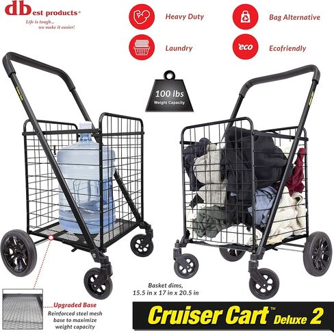 dbest products Stair Climber Cruiser Cart Shopping Grocery Rolling Folding Laundry Basket on Wheels Foldable Utility Trolley Compact Lightweight Collapsible, Black in Kuwait