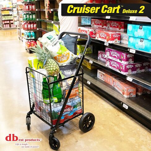 dbest products Stair Climber Cruiser Cart Shopping Grocery Rolling Folding Laundry Basket on Wheels Foldable Utility Trolley Compact Lightweight Collapsible, Black in Kuwait