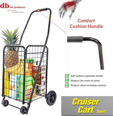 dbest products Stair Climber Cruiser Cart Shopping Grocery Rolling Folding Laundry Basket on Wheels Foldable Utility Trolley Compact Lightweight Collapsible, Black in Kuwait