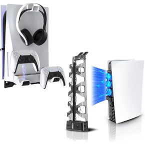 NexiGo PS5 Accessories Essential Kit, PS5 Wall Mount Kit with Charging Station, Cooling Fan with LED Light, Efficient Cooling System, Compatible with PlayStation 5 (Disc & Digital)