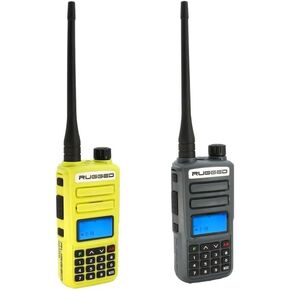 Rugged GMRS Two Way Handheld Radio Walkie Talkie Safety Yellow and Grey for Hiking Camping Overlanding Off Road – Features Long Range Weather Channels and Rechargeable Battery