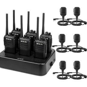 Retevis RT21 2 Way Radio (6 Pack) with Six-Way Charger,Retevis IP54 Waterproof 2 Pin Speaker Mic(6 Pack)