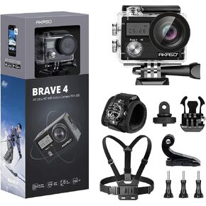 AKASO Brave 4 Action Camera with Wrist Strap and Chest Strap Action Camera Accessories Kit Bundle
