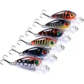 6 Pcs Minnow Crankbait Set, as Topwater Hard Swimbait Jerkbait for Trout Bass Salmon in Various Saltwater and Freshwater