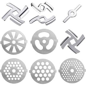 Haploon 10-Piece Stainless Steel Grinder Kit，Meat Grinder Parts Blades Size 5 Stand Mixer Blades & Plates, Premium Food-Grade Replacement Parts for Mincing, Sausage Making & Meat Processing