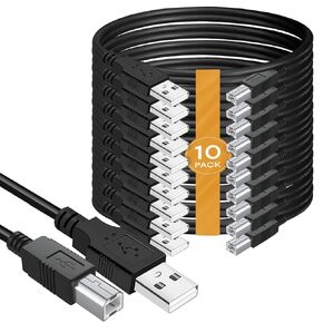 (10 حزمة) كابل الطابعة USB A إلى B ، 1 قدم. سلك الماسح الضوئي النقل عالي السرعة متوافق مع HP Canon Dell Epson Brother Lexmark Xerox Samsung Piano DAC ، إلخ (1 قدم)